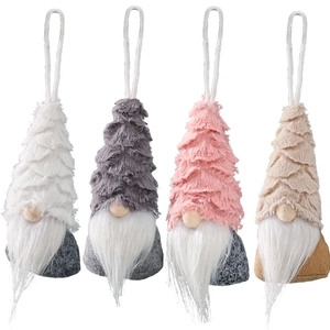 Set of four plush Christmas gnomes hanging ornaments in white pink grey and brown