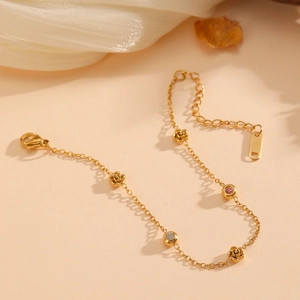 Elegant 18k gold plated stainless steel floral bracelet with colorful zircon stones