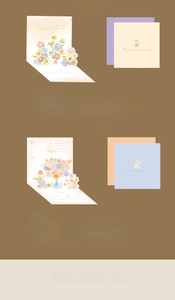 Close-up of 3D floral greeting cards in daisy and mixed flower themes with envelopes