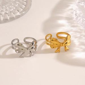 Bow Knot Ring Stainless Steel 18K Gold Plated Adjustable Open Design Elegant Ins Style Fashion Jewelry For Women