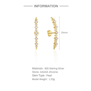 Detail specifications of 925 sterling silver half-moon pearl earrings with zirconia