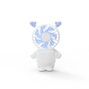 Portable mini USB fan with cute cat ears design in white and blue colors for desktop