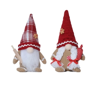 Pair of Christmas faceless gnome dolls in red and white knit fabric for holiday decor