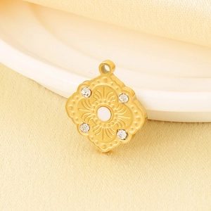French vintage irregular gold square pendant with micro-set diamonds for DIY jewelry