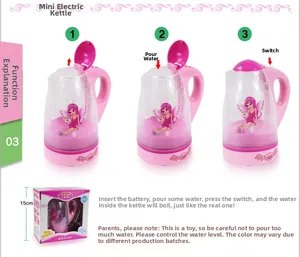 Kids toy kettle with pink fairy print, 15cm packaging size and boiling effect simulation