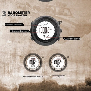 Detail showing outdoor watch barometric pressure trend curve and real-time monitoring