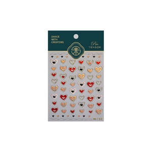 Adhesive heart nail stickers M-752 with gold glitter and red embossed designs