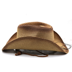 Detail of woven straw texture and brown gradient pattern on this cowboy sun hat