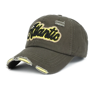 Casquette vintage vert olive avec broderie Atlantic et détails délavés et usés
