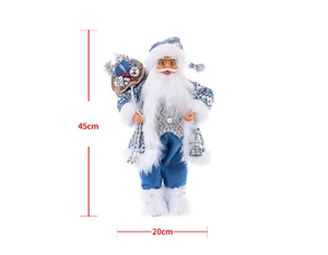 Détail figurine Père Noël bleu debout avec dimensions de 45 cm de haut et 20 cm de large
