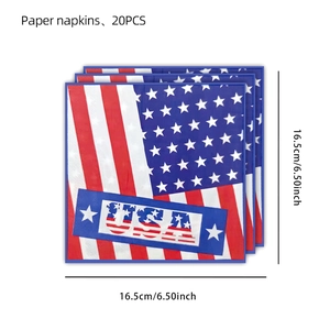 Detail of 20pcs American flag paper napkins with USA text, 16.5cm square size