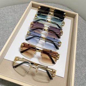Frameless rimless sunglasses with leopard metal temples and gradient lenses in multiple colors