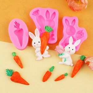 Easter bunny and carrot silicone mold set for fondant cake decorating and DIY crafts