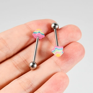 Rainbow star barbell tongue ring made of surgical stainless steel for body piercing