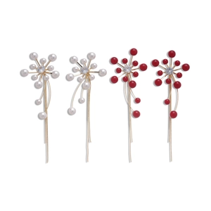 Elegant floral tassel earrings with zircon and pearls in white and red color options