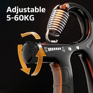 Adjustable 5-60kg grip strength trainer with black matte finish and heavy-duty spring