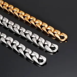 Close-up of sleek gold and silver Cuban link chains with polished stainless steel finish