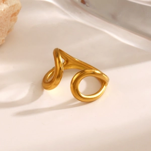 Minimalist gold hollow teardrop open ring made of stainless steel for women