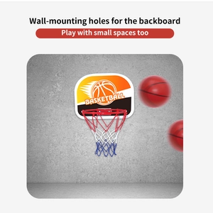 Wall-mounted indoor children's basketball hoop set with colorful backboard and red rim