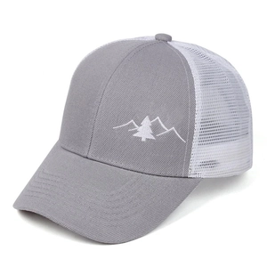 Breathable summer mesh baseball cap with mountain and pine embroidery in grey and white