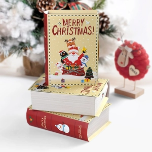 Christmas Gift Boxes Book Shaped Cardboard Candy Packaging Santa Claus Reindeer Xmas Party Favor