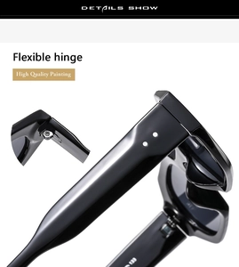 Detailed close-up of flexible hinge and high quality painting on black sunglasses