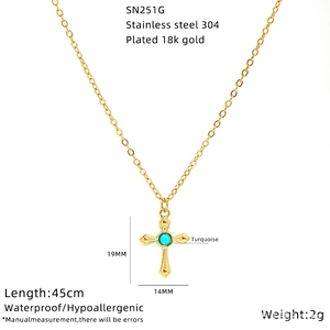 Golden titanium steel sunflower evil eye necklace with turquoise stone on white background