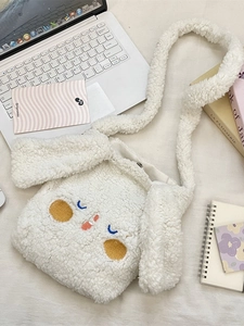 Borsa A Tracolla In Peluche Con Orecchie Di Coniglio Lana Di Agnello Ricamo Cartoon Borsa A Spalla Per Donne Ragazze Morbida Tendenza