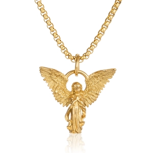 Creative guardian angel pendant necklace in golden finish for men and women hip hop style