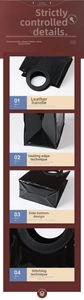 Detail view of glossy PVC gift bag with reinforced circular handles and heat-pressed edges