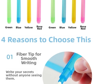 Detail of multi-color invisible ink magic pens with durable fiber tips and smooth writing