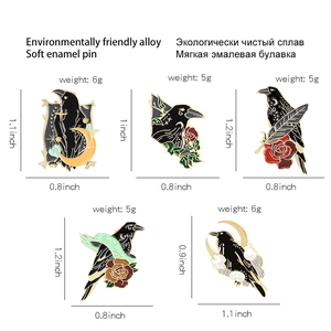 Set of flying crow and rose enamel pins made of eco-friendly alloy with size details