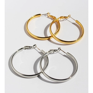 Minimalist Brass Hoop Earrings With 925 Sterling Silver Post Large Geometric Round Circle Gold Silver Plated Jewelry