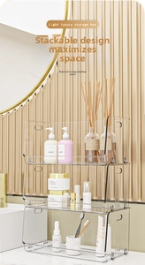 Three-tier stackable clear acrylic organizer with U-shaped openings for cosmetics storage