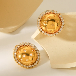 18K gold plated stainless steel hollow star stud earrings with pavé crystal borders