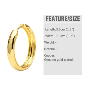 Detailed dimension guide showing a 3.0cm polished gold-plated copper hoop earring