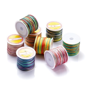 Detailed macro view of gradient colored jewelry cords on spools for DIY weaving