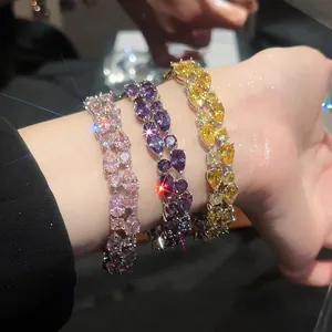 Sparkling zircon geometric bangle bracelets with colorful pear-cut gemstones and starburst light