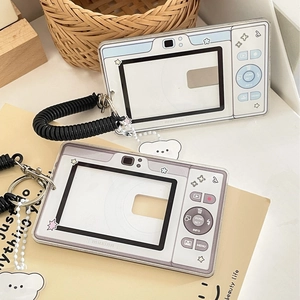 Retro camera style acrylic card holder with spring lanyard and cloud pendant charms