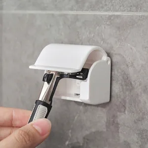 Wall Mounted Razor Holder Plastic Punch Free Shaver Rack Bathroom Storage Hook With Dustproof Cover Universal Style
