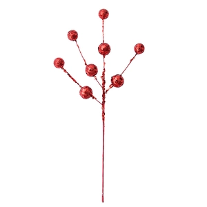 Branche de baies rouges pailletées pour décoration de sapin de Noël et compositions DIY