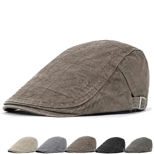 Men's Vintage Cotton Ivy Cap Breathable Sun Protection Flat Cap With Wave Stitching And Adjustable Buckle