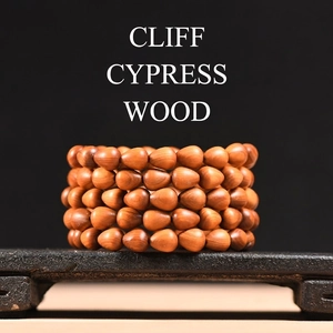 Handcrafted Thuja wood multi-layer bracelet with teardrop beads and natural grain texture