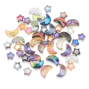 Iridescent moon and star glass beads for DIY jewelry making on white background