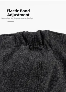 Detail of wool octagonal cap showing elastic adjustable band for comfort fit
