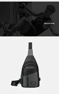 Detail view of water-resistant nylon chest bag with functional multi-layer storage compartments