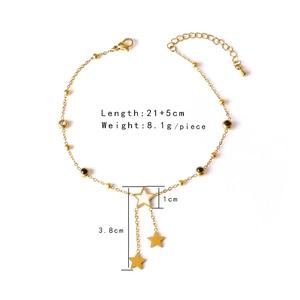 Star and moon tassel anklet in titanium steel with black and white zircon stone charms