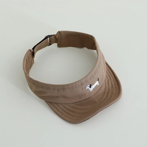 Brown sun visor for kids with cute puppy embroidery and adjustable back buckle strap