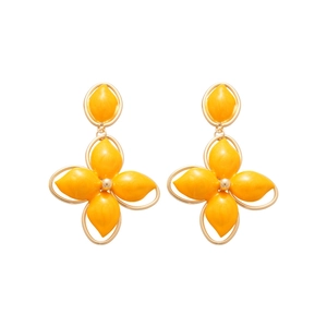 Boucles d'oreilles vintage dorées et jaunes avec design floral géométrique