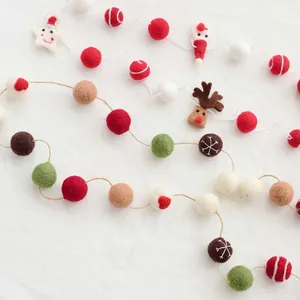 Handmade wool felt Christmas garland with snowman and elk pendants for holiday tree decor
